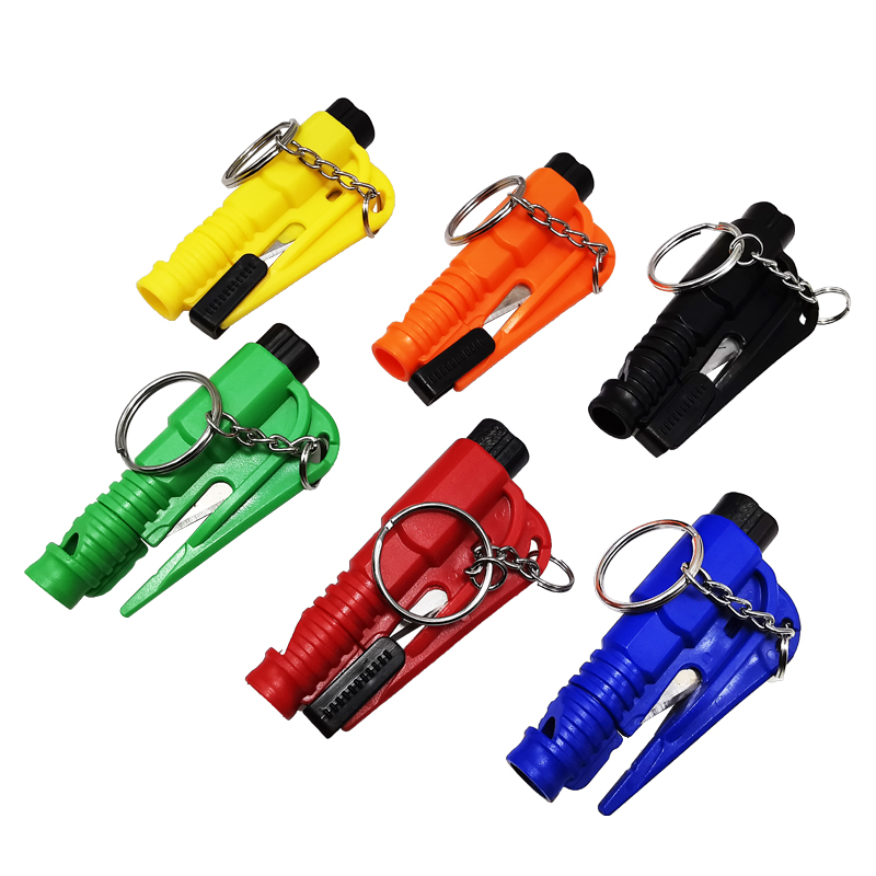 MOQ 100 Pcs Emergency Escape Hammer Mini Pocket Safety Window Glass Breaker Keychain Rescue Tool and Keychain Belt Cutting