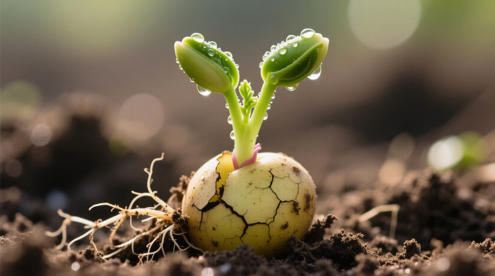 Healthy green potato sprouts emerging from seed potato