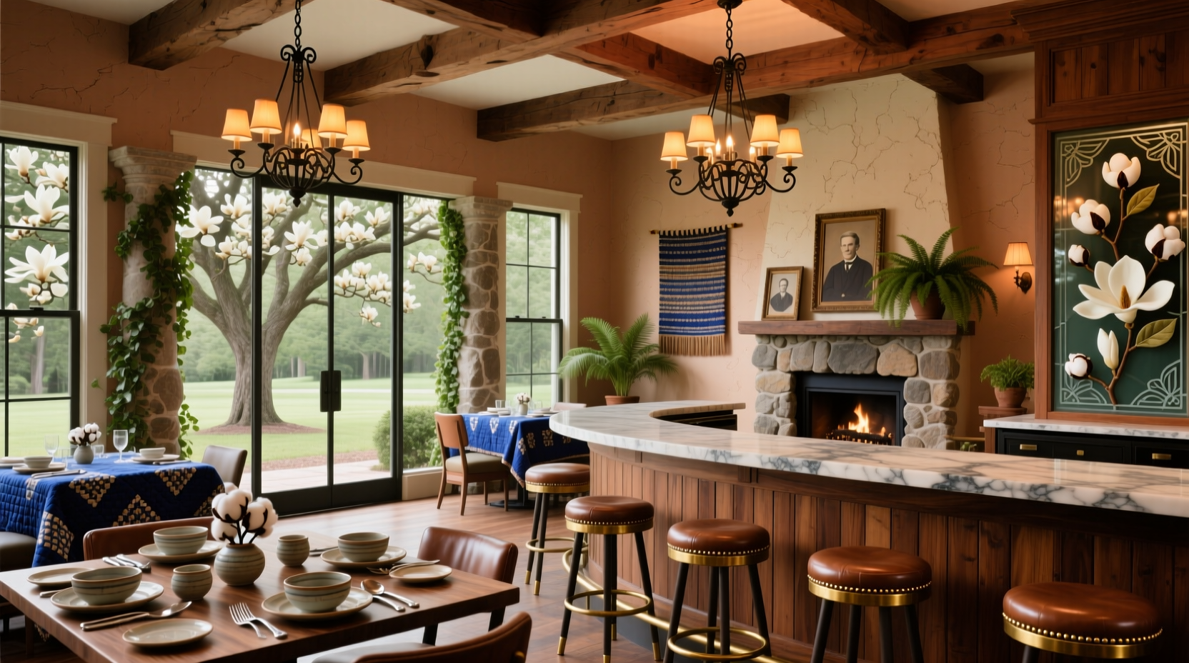 The Glass Onion restaurant interior with Southern decor