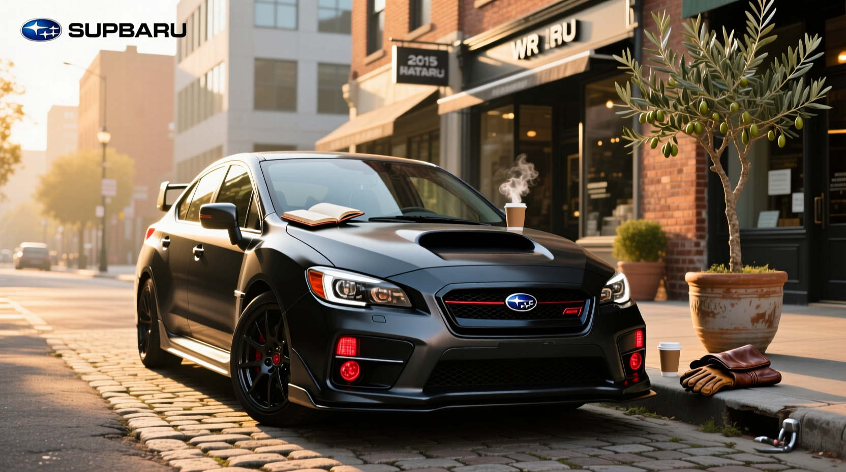 2015 Subaru WRX hatchback on city street