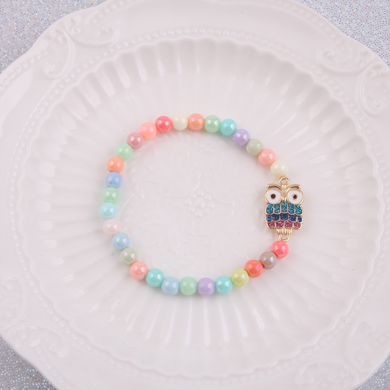 JOJO Wholesale Custom New Design DIY Cartoon Color Cute Unicorn Butterfly Charm Acrylic Elastic Bead Kids Bracelet