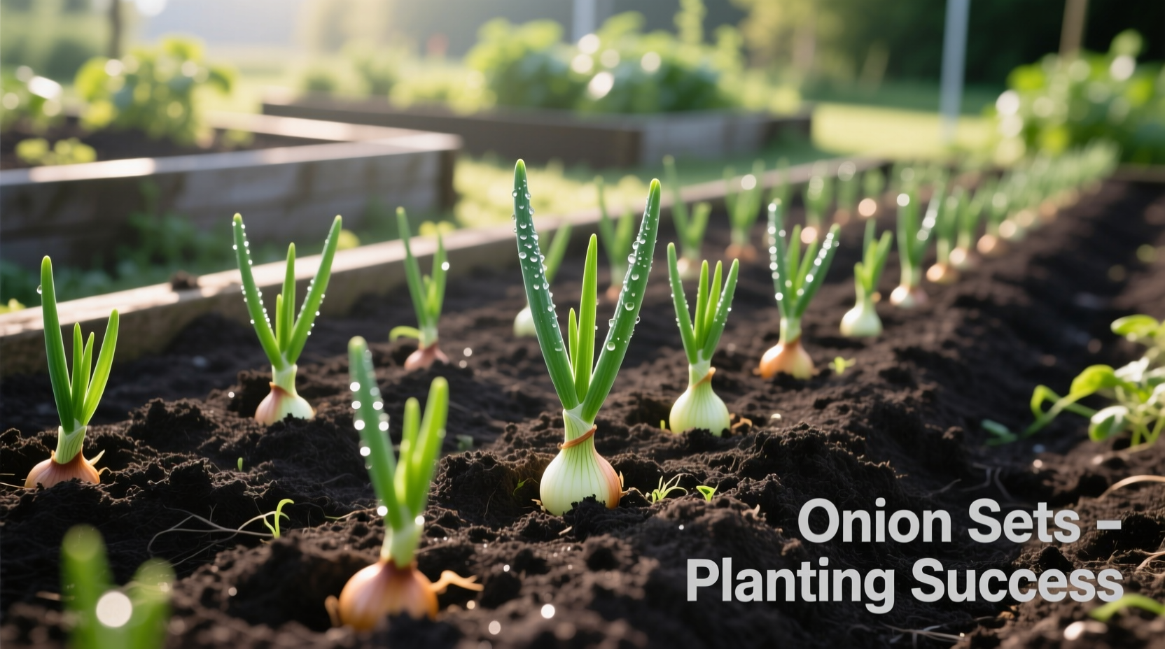 Onion sets planted in garden bed with proper spacing