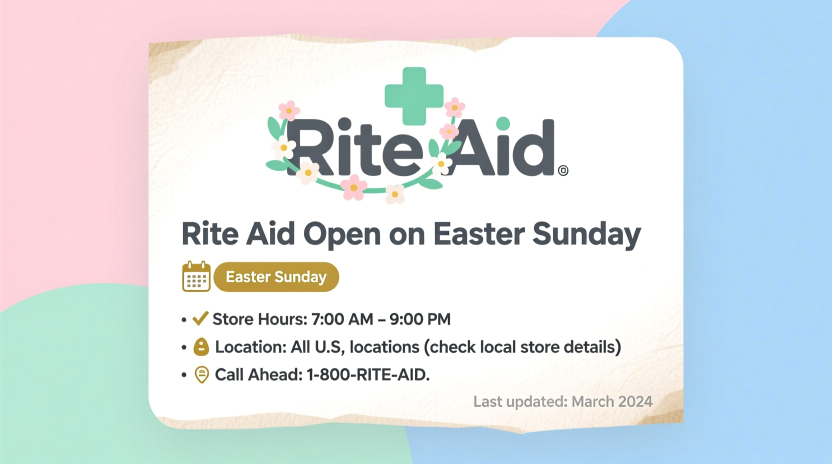 is rite aid open on easter sunday