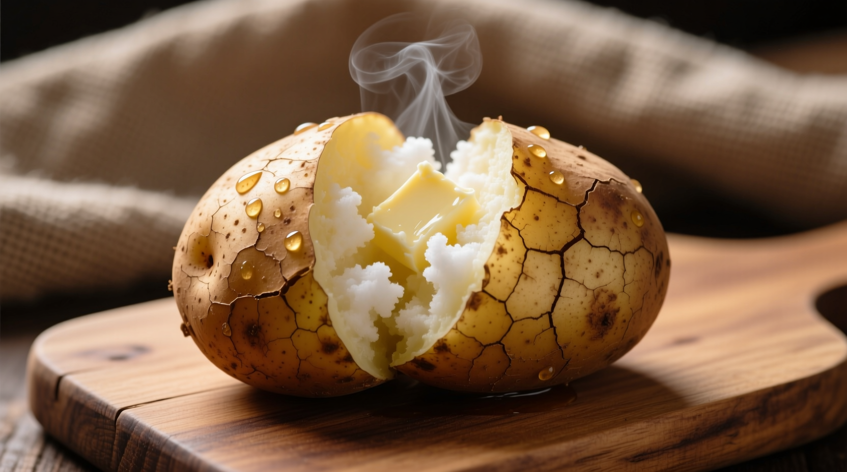 Perfectly baked russet potato with crispy skin and fluffy interior