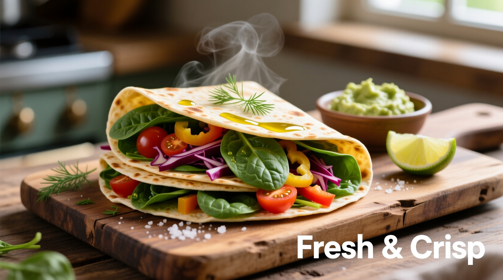 Fresh spinach tortillas with vegetables