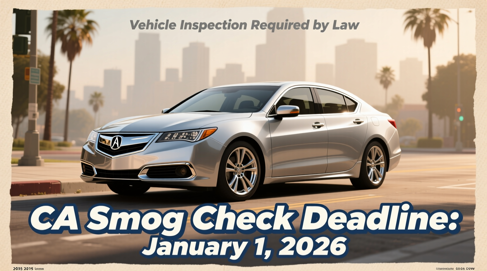 2015 Acura TLX CA Smog Check Deadline Is Jan 1, 2026