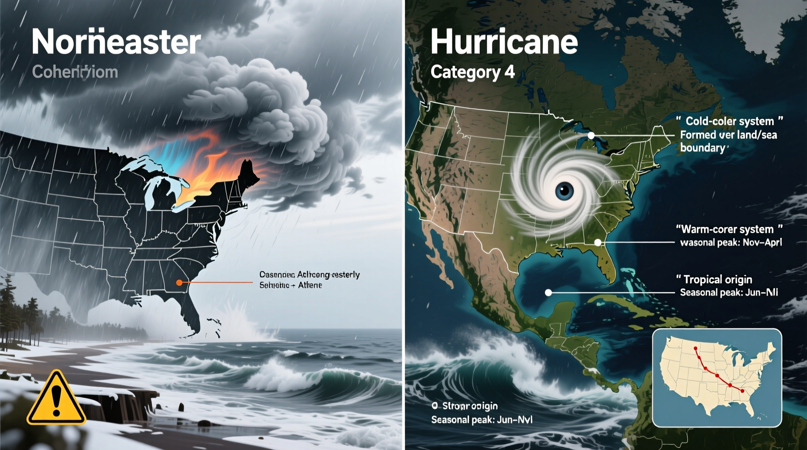 how is a nor easter different from a hurricane