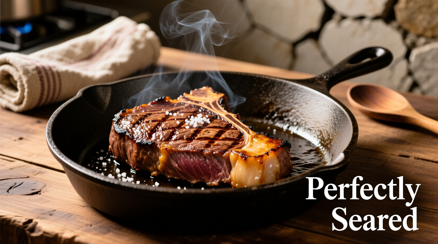 Perfectly seared sirloin filet on cast iron skillet