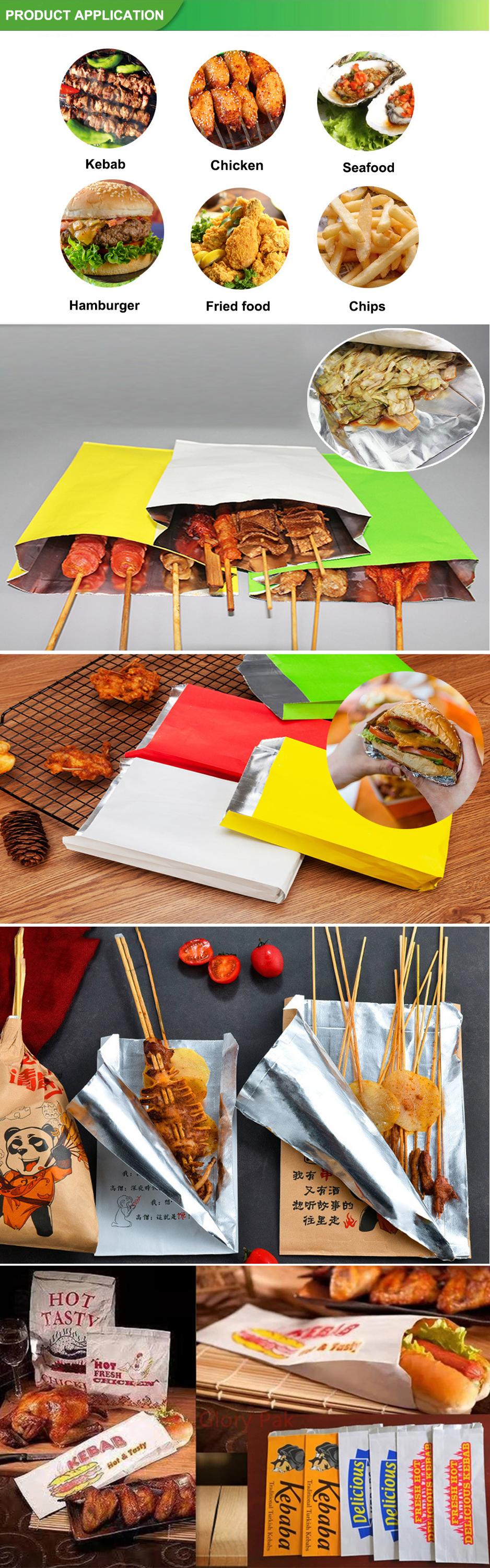 Bread Bags For Fries Bbq Printed Whited Paper Foil Lined Kebab Bag