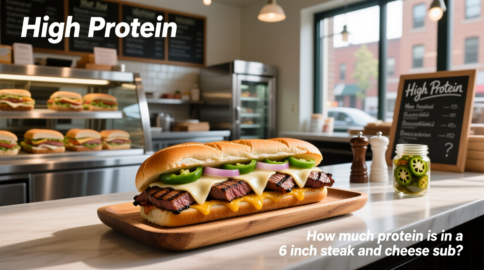 High protein Philly cheesesteak sandwich on plate