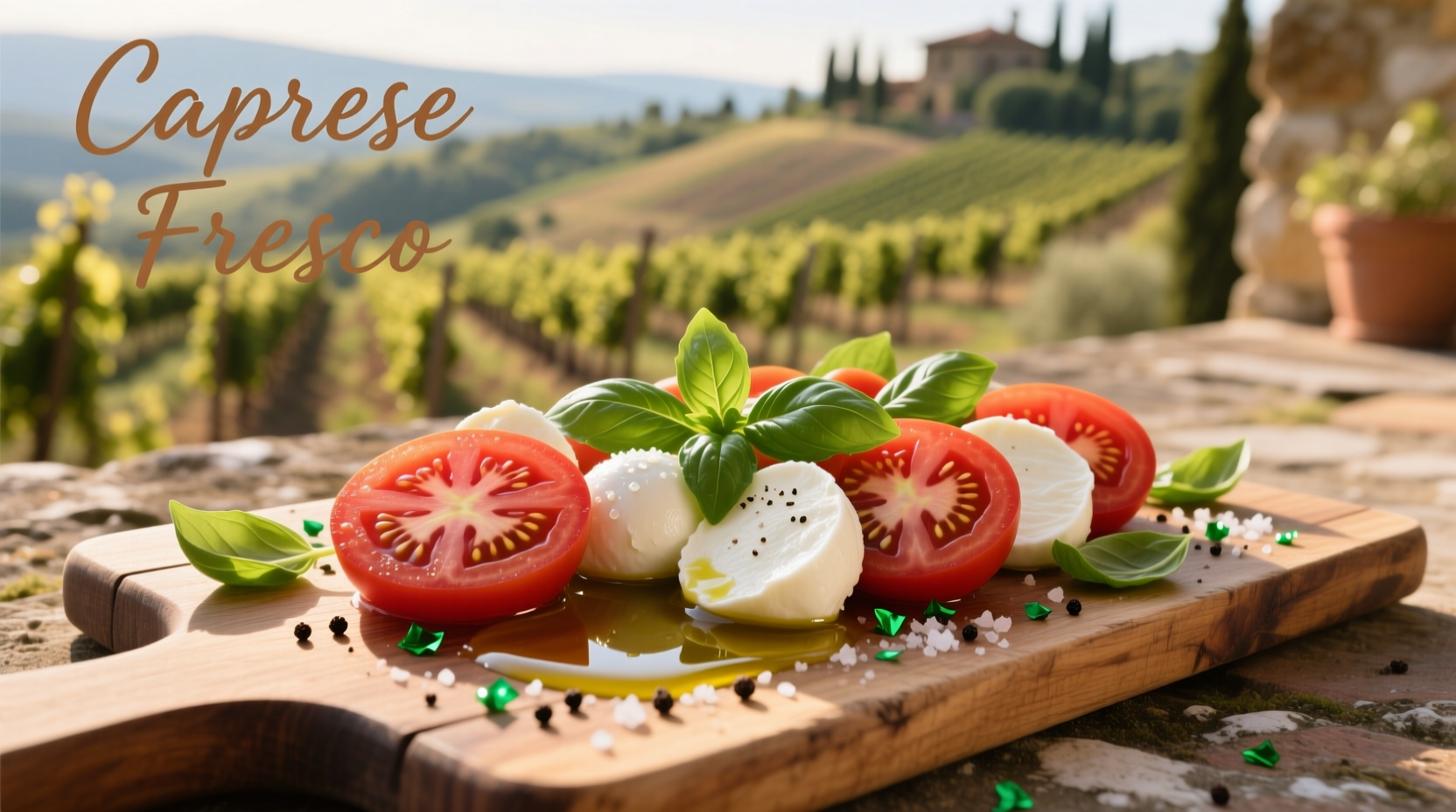 Fresh tomato mozzarella Caprese salad with basil leaves