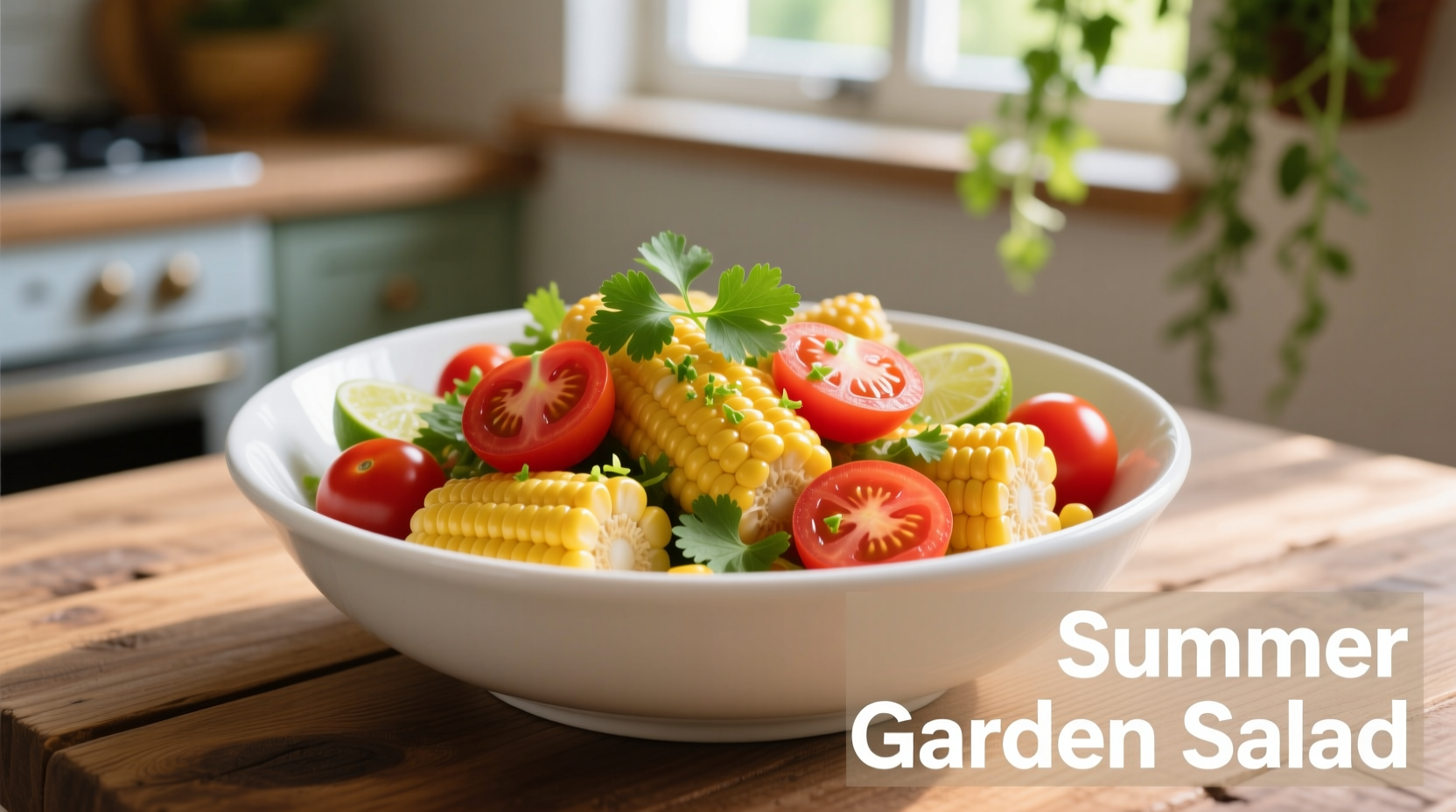 Fresh corn and tomato salad in white bowl