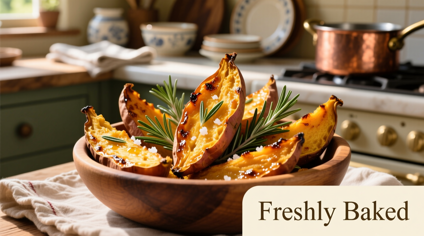 Golden roasted sweet potato wedges with rosemary