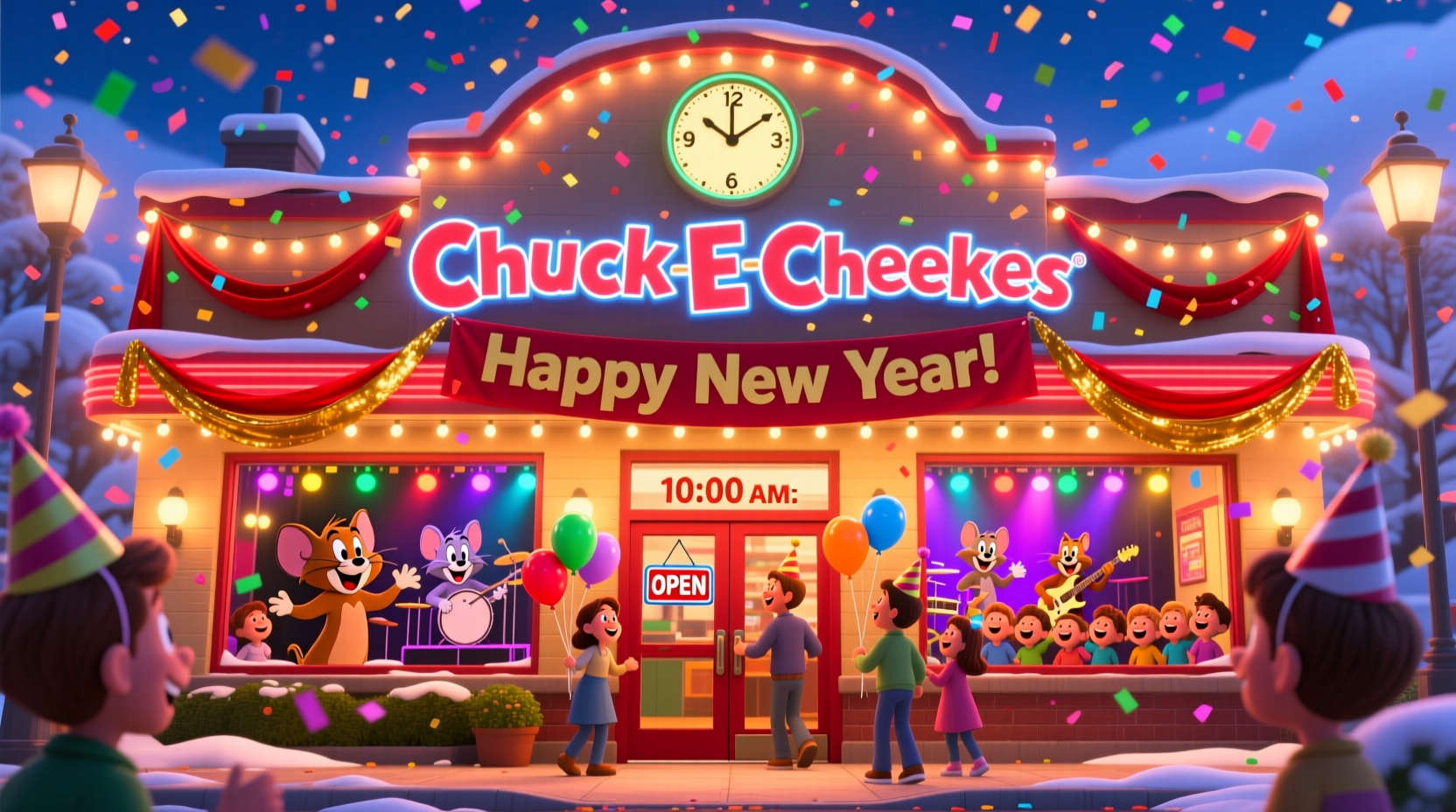 is chuck e cheese open on new years day