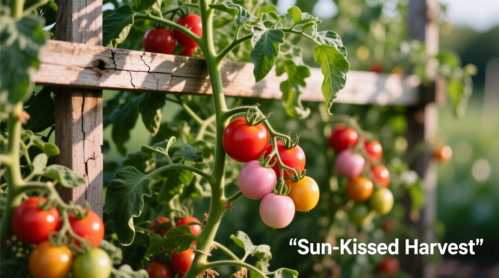 Indeterminate tomato plant growing on sturdy trellis