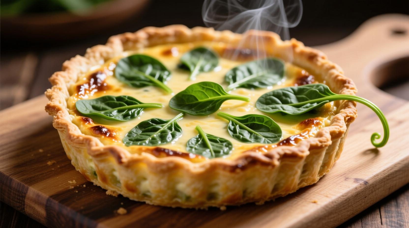 Perfectly baked spinach quiche with golden crust