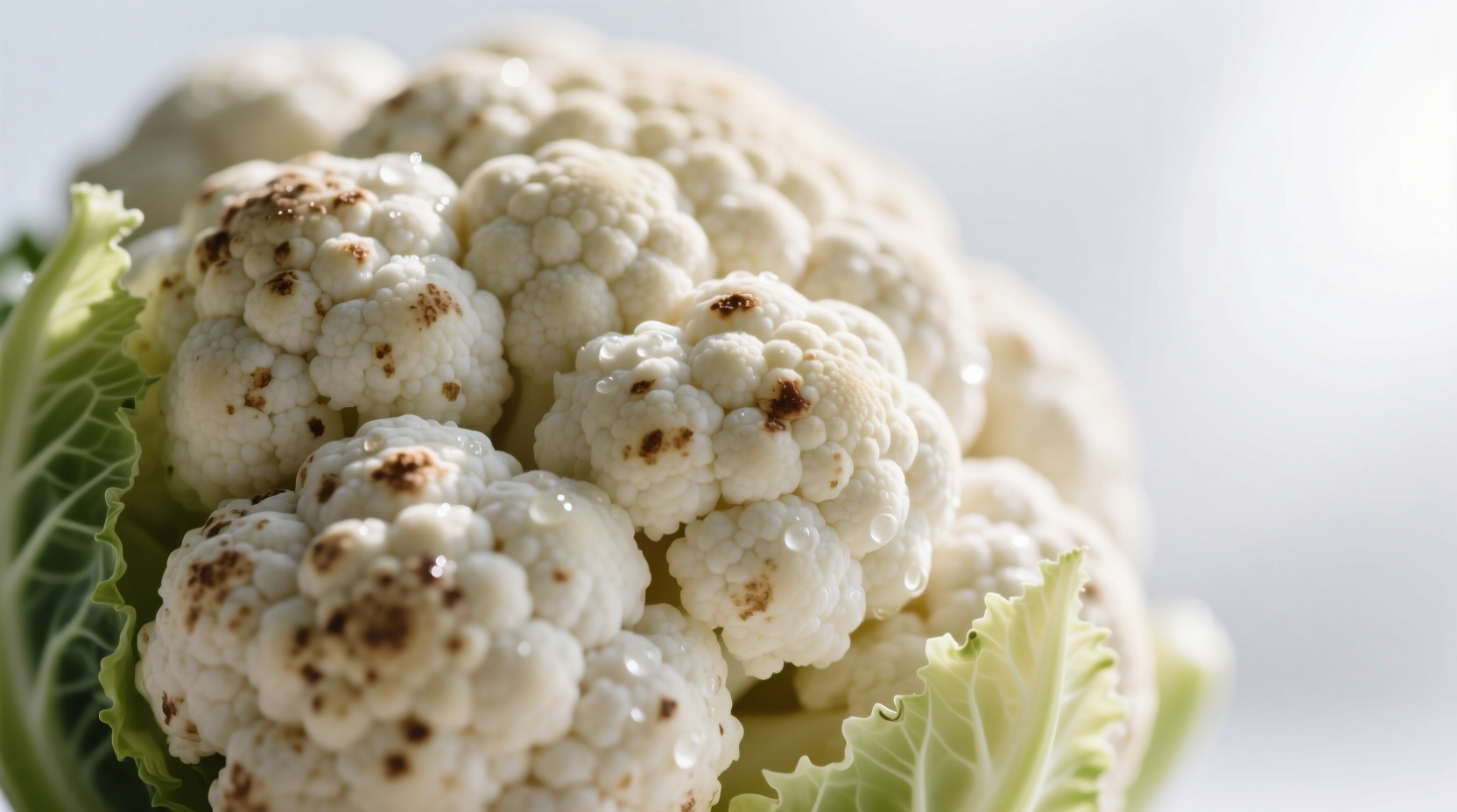 Close-up of cauliflower with natural brown spots