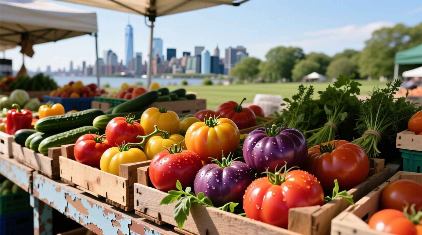 Fresh heirloom tomatoes at Staten Island farmers market