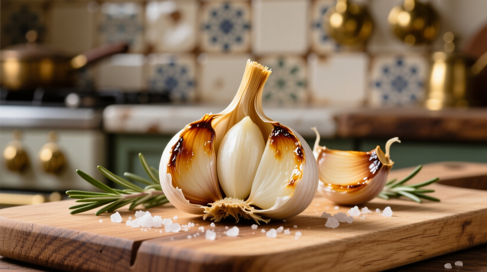 Perfectly roasted garlic cloves with golden brown edges