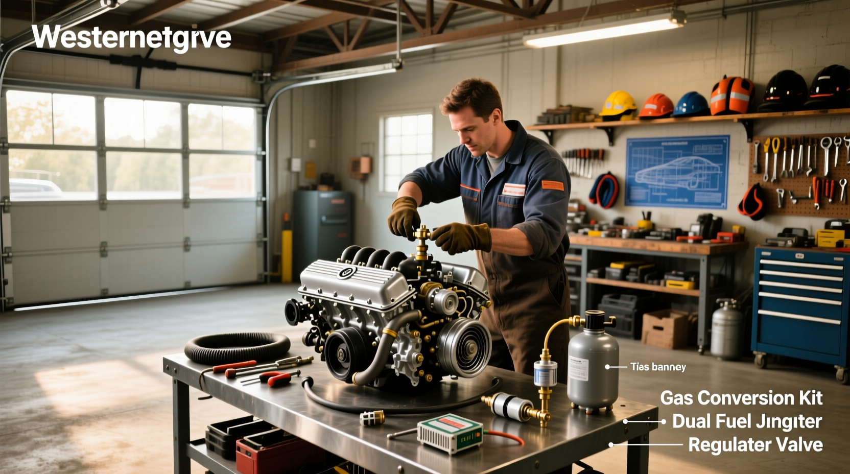 Petrol to gas conversion kit diagram showing carburetor and fuel line connections