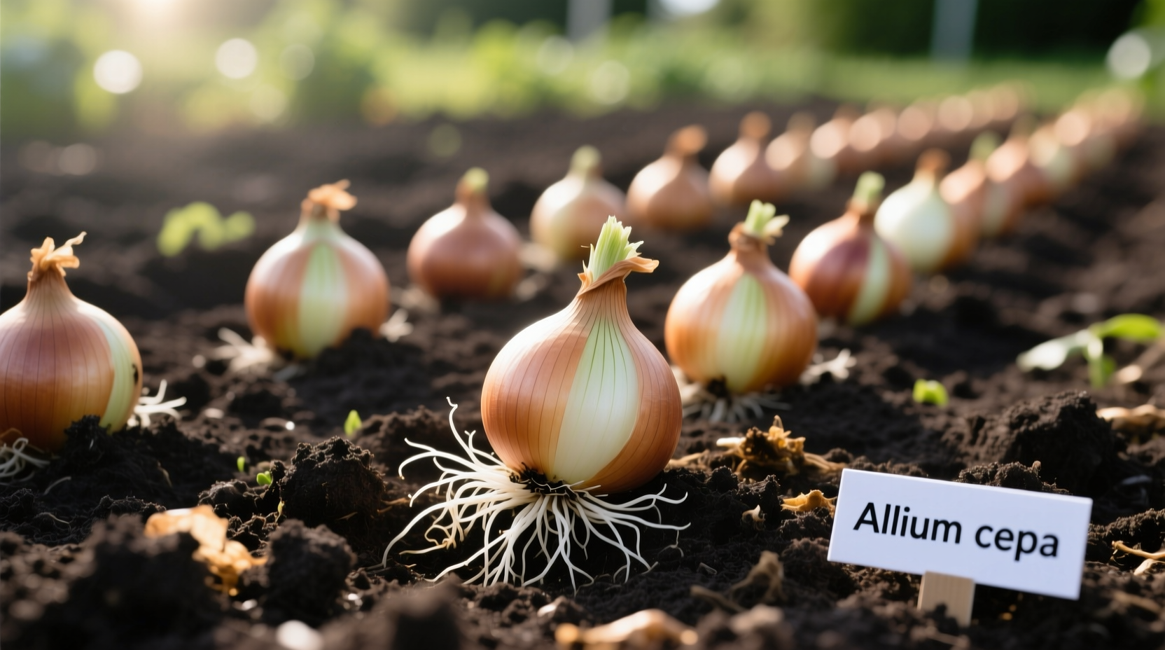 Onion sets planted in well-prepared garden soil
