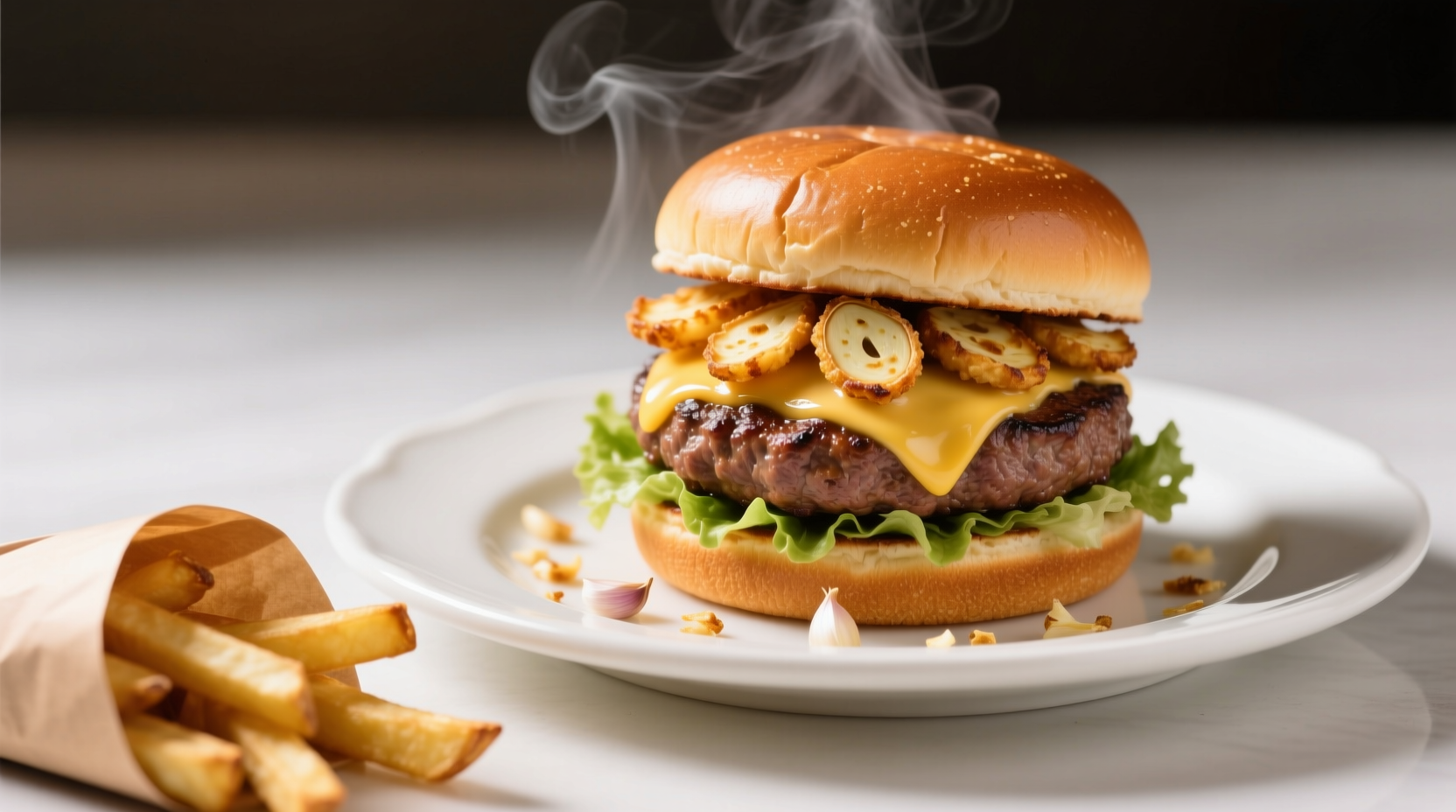 Steak and Shake garlic burger on white plate