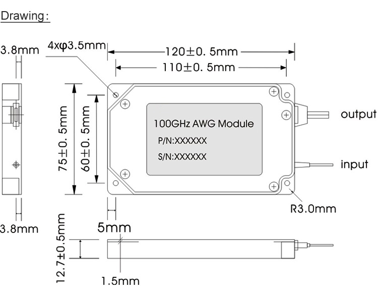 96 módulo ótico atérmico do módulo 50G 96CH AAWG Calibre de diâmetro de fios do canal 50GHz