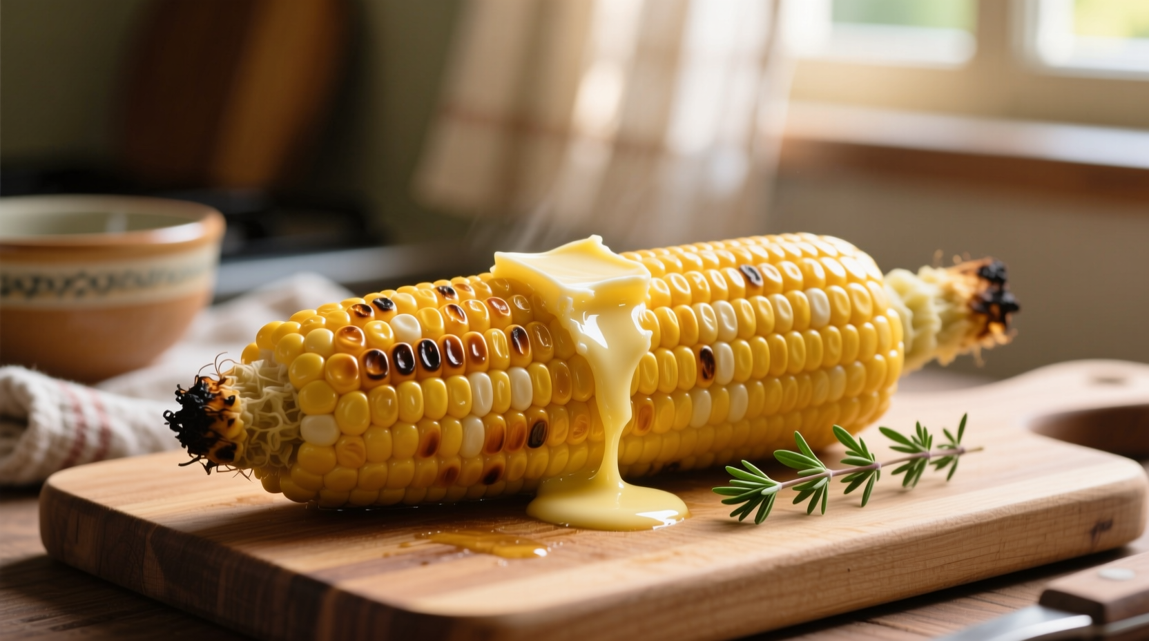 Perfectly cooked golden corn on the cob with butter