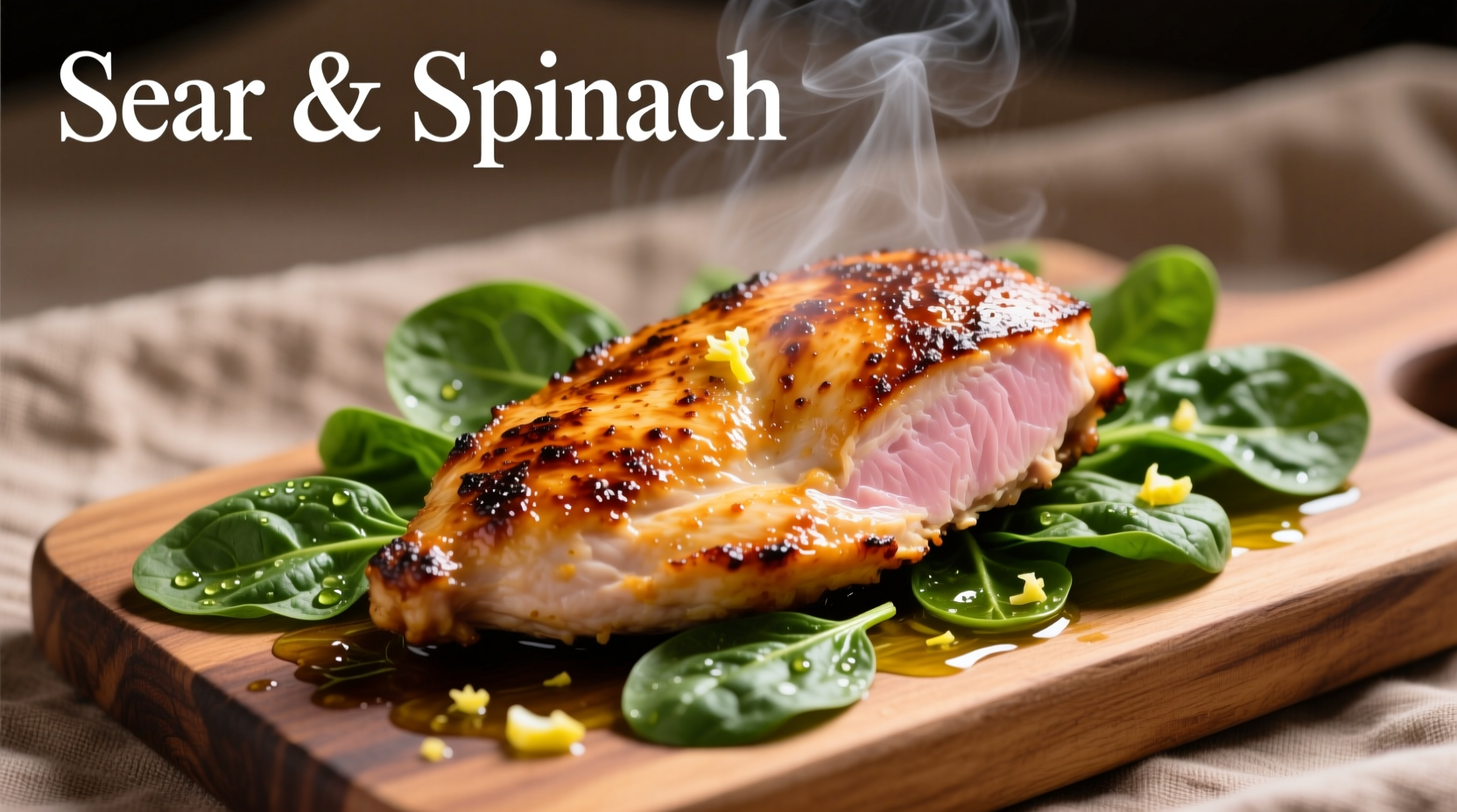 Perfectly seared chicken with fresh spinach