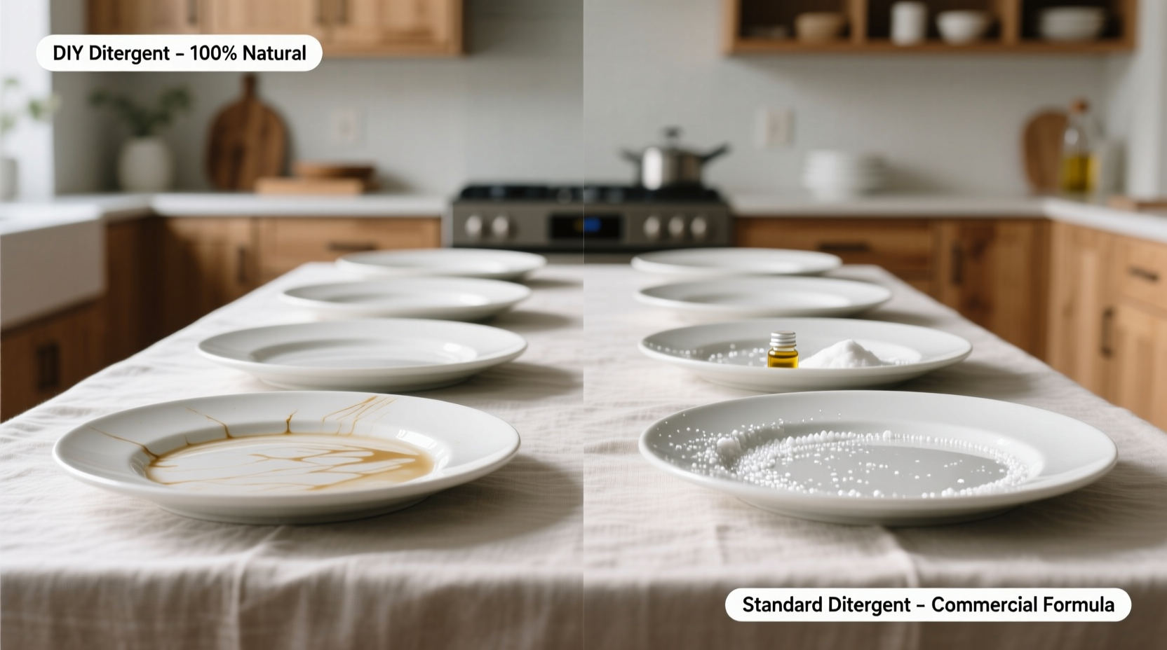 Comparison of clean dishes using proper DIY detergent