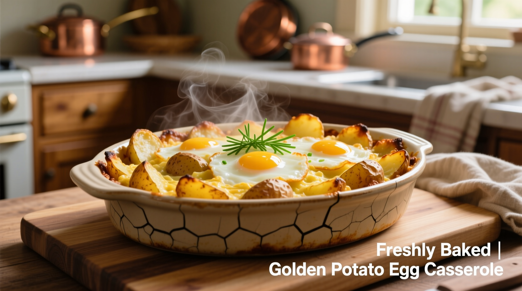 Golden potato egg casserole fresh from oven