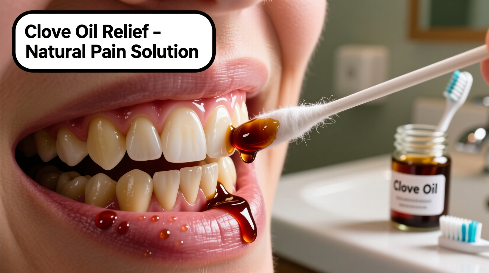 Clove oil application on cotton swab for tooth pain relief