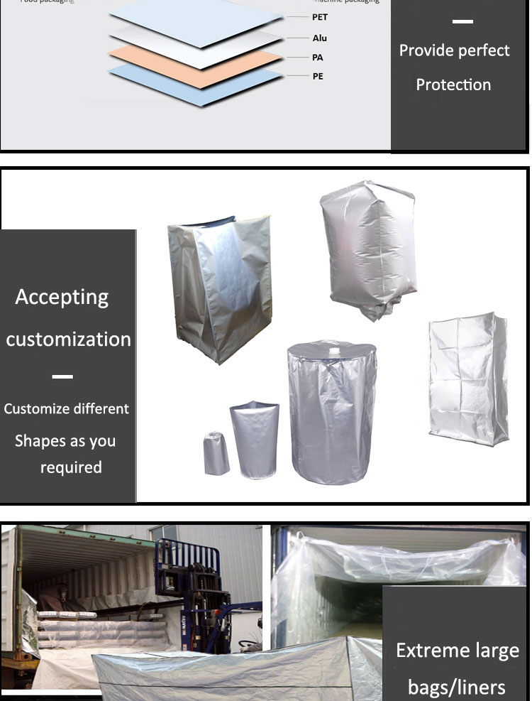 Large vacuum aluminum foil cubic packing machine bag big three dimension jumbo bags 1000kg 1.5 ton