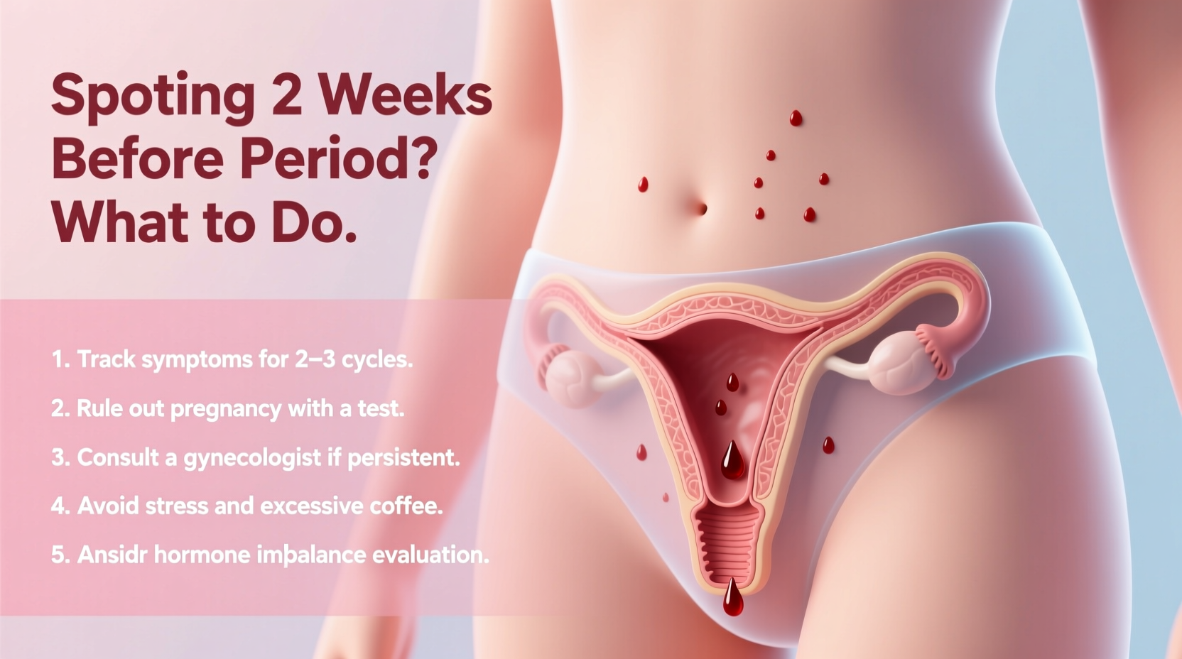 bleeding 2 weeks before period causes spotting what to do
