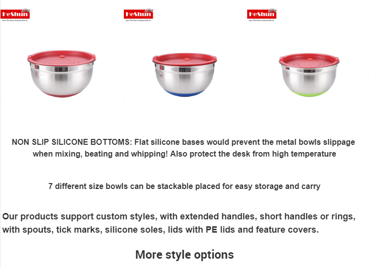 wholesale Stainless Steel Mixing Bowl Sets With Lids Non Slip Silicone Bottoms Household Kitchenware Bowl