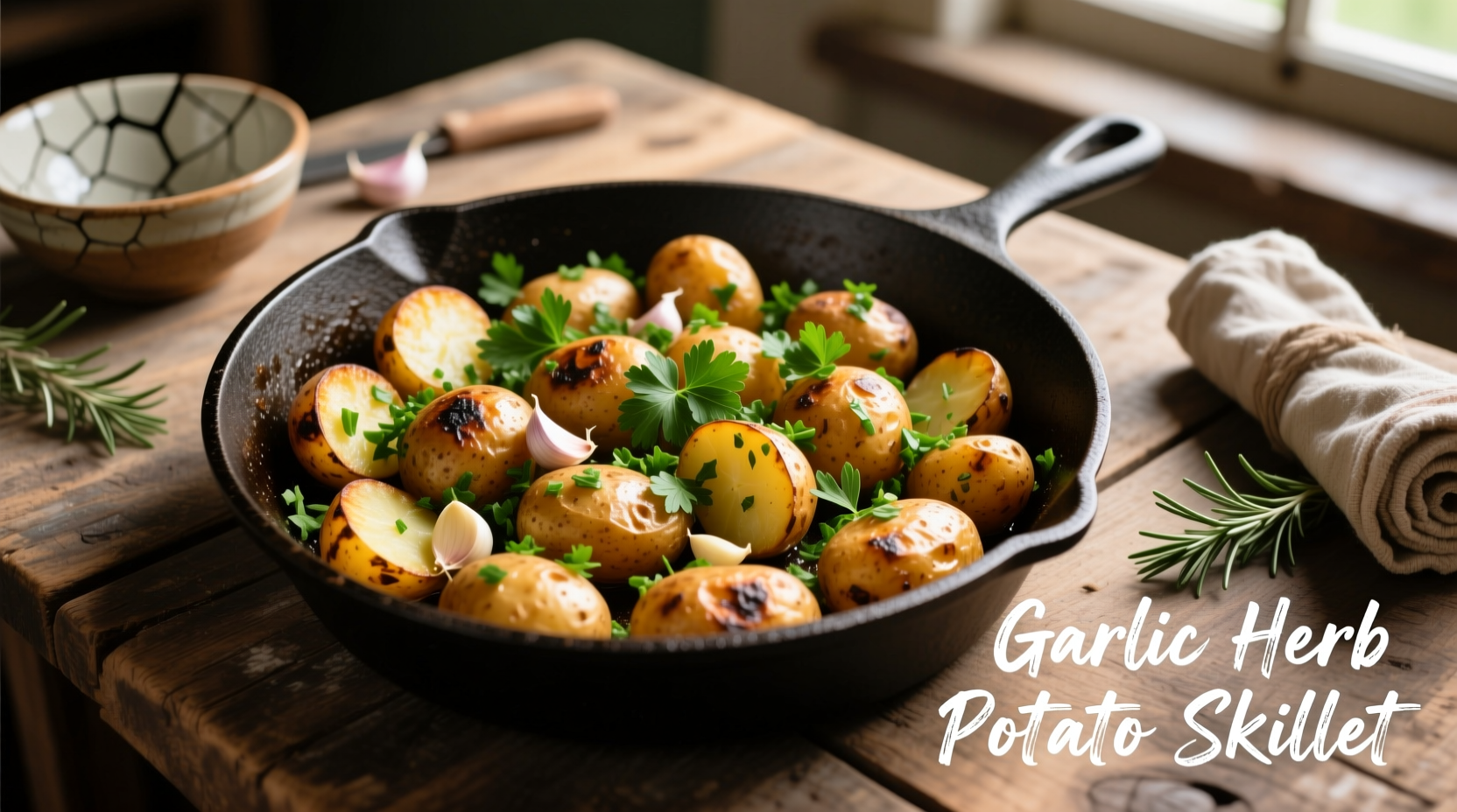 Garlic herb potato skillet with fresh parsley