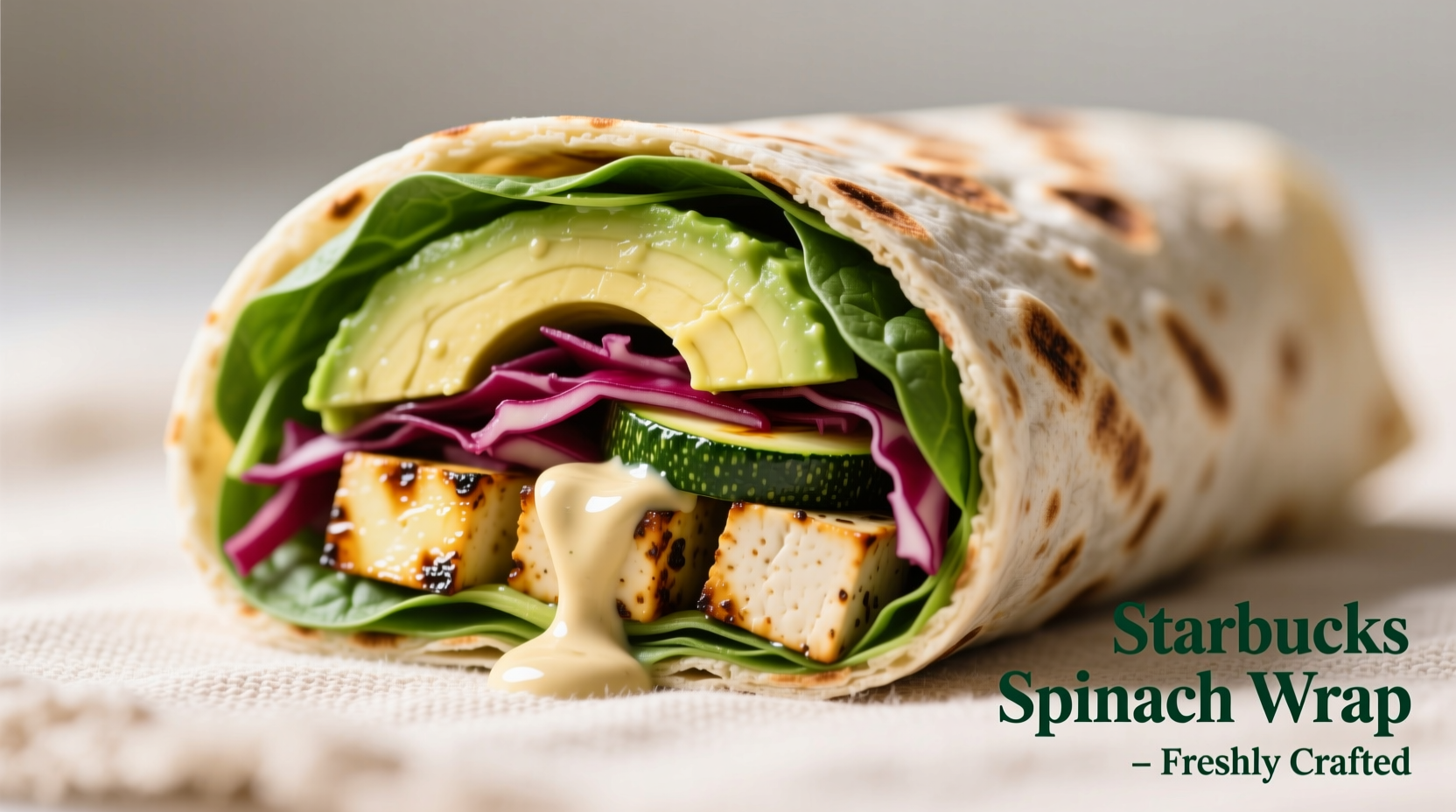 Starbucks spinach wrap cut in half showing ingredients