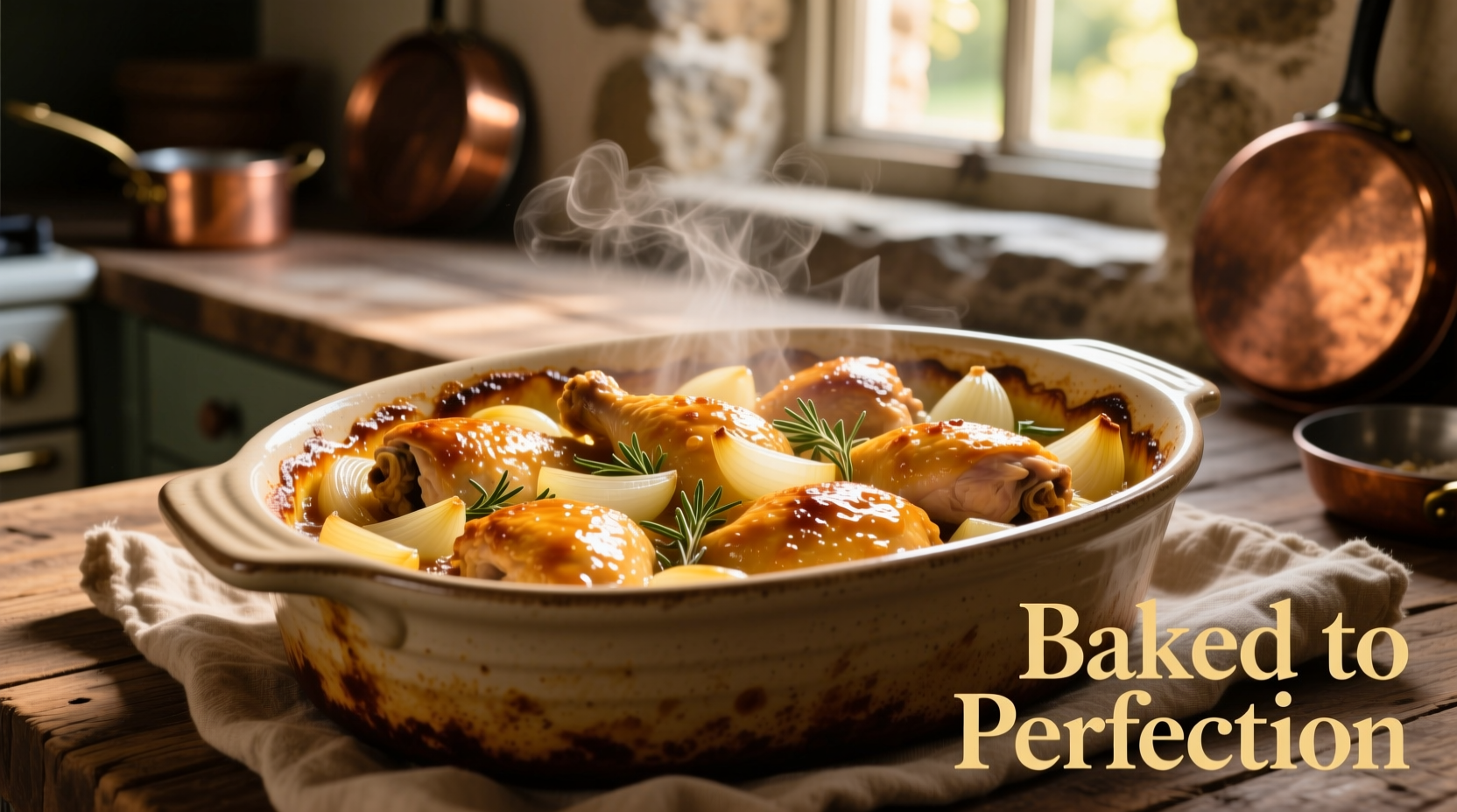 Golden French's onion chicken casserole fresh from oven