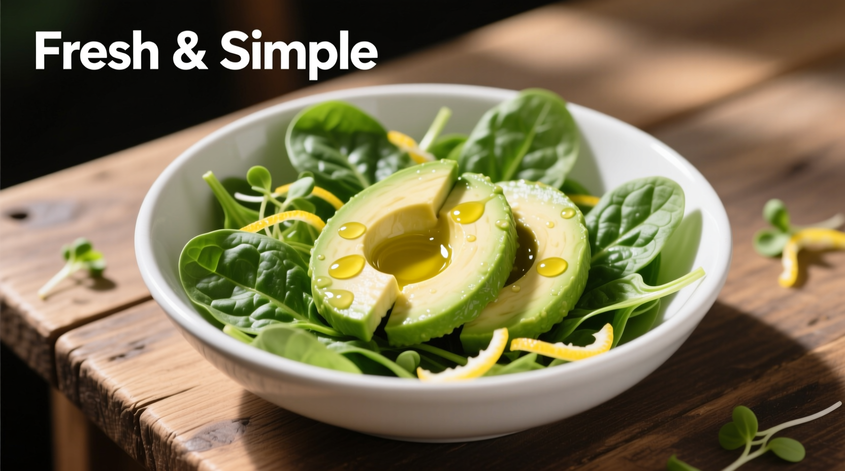 Fresh spinach and avocado salad in a white bowl