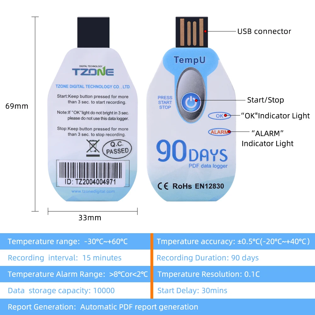 Temperature data logger for transport cold chain  90days Optional Storage High-Precision