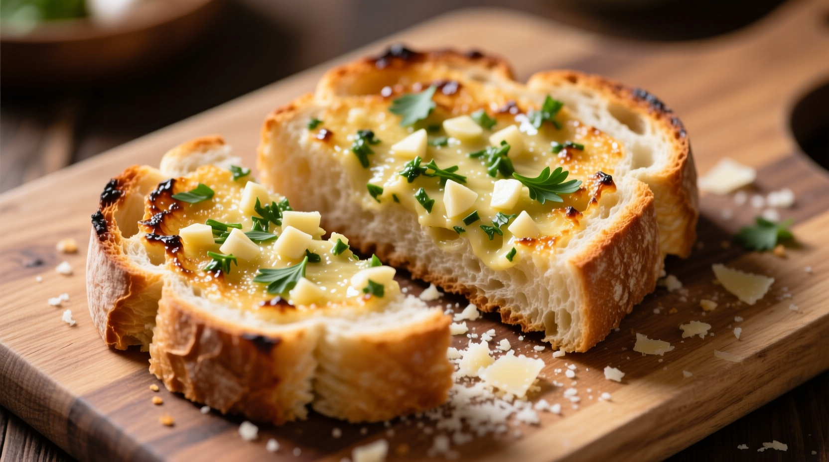 Homemade garlic bread on regular sandwich bread slices