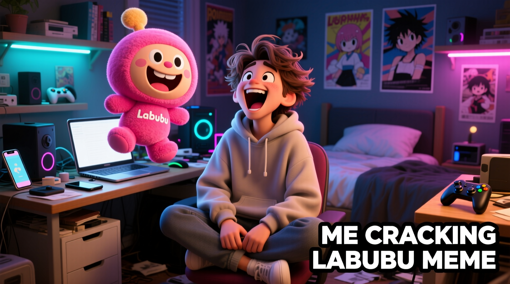 me cracking labubu meme