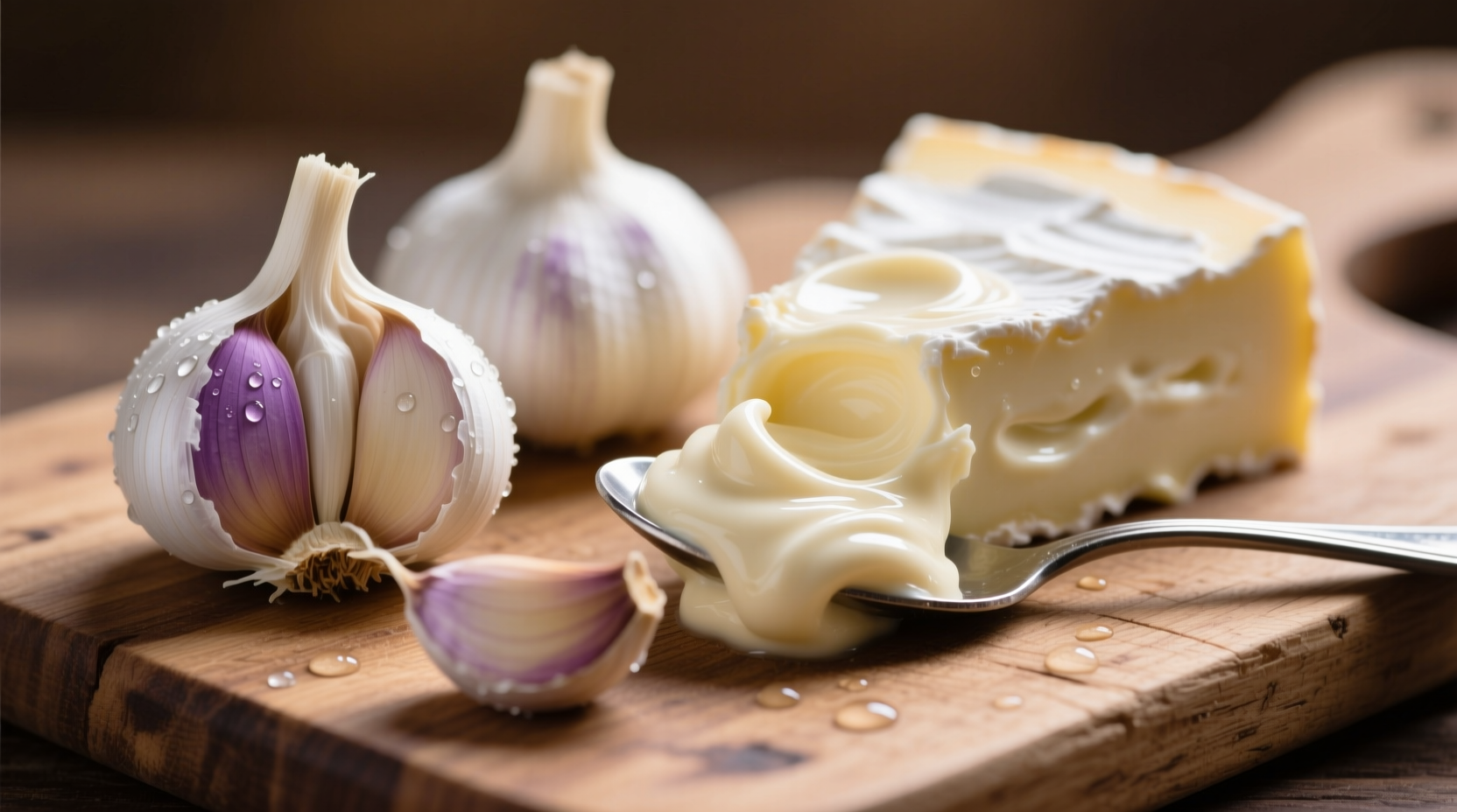 Fresh garlic cloves mixed with creamy cheese