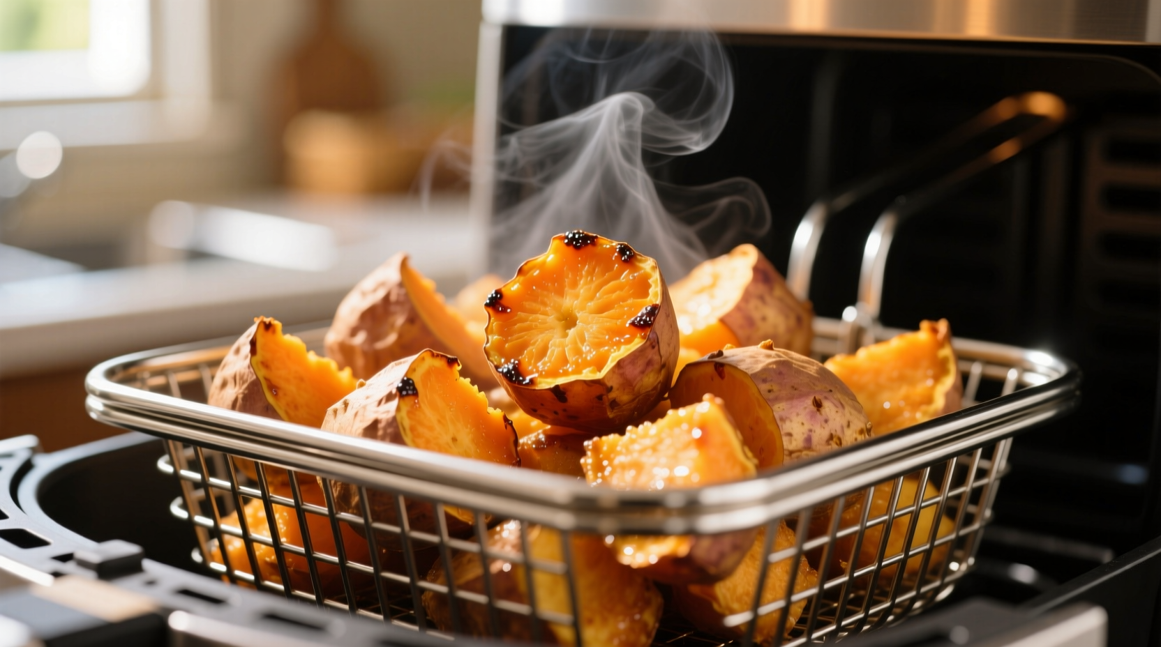 crispy air fryer sweet potato chunks  simple recipe