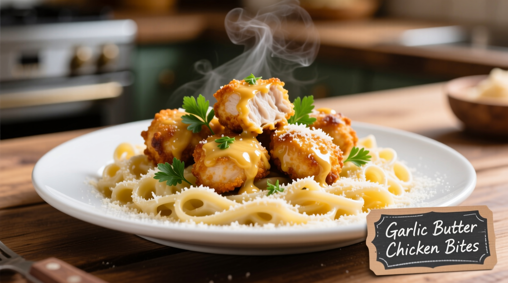 Perfect Garlic Butter Chicken Bites with Creamy Parmesan Pasta