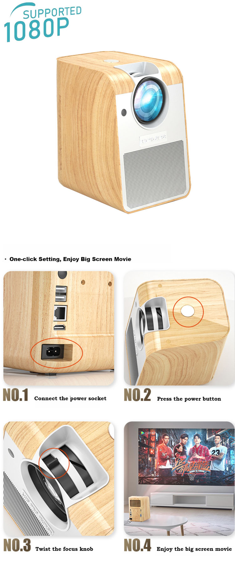 [New Special Stand Mini 720P Projector] Multimedia Burlywood High 4800 Lumens FHD LCD LED Home Theater Cinema Best Projector