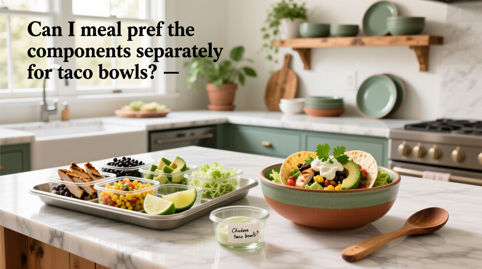 Chicken taco bowls meal prep with separate compartments for toppings