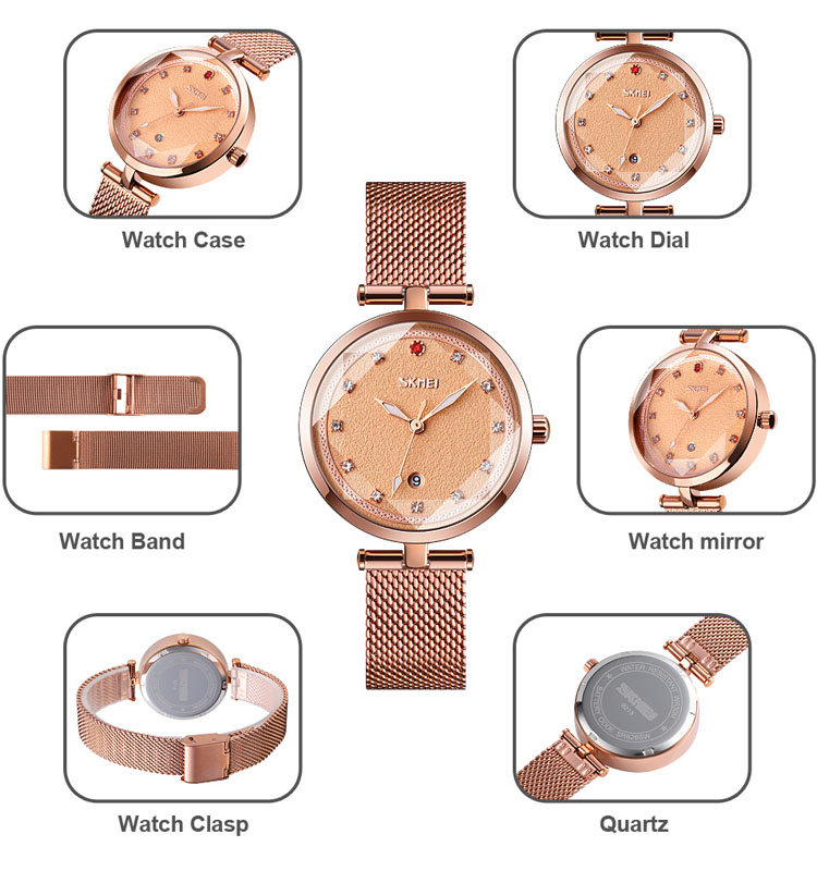Luxury 2020 SKMEI 9215 Stainless Steel Women Watches 30M Waterproof Quartz Watch for Ladies