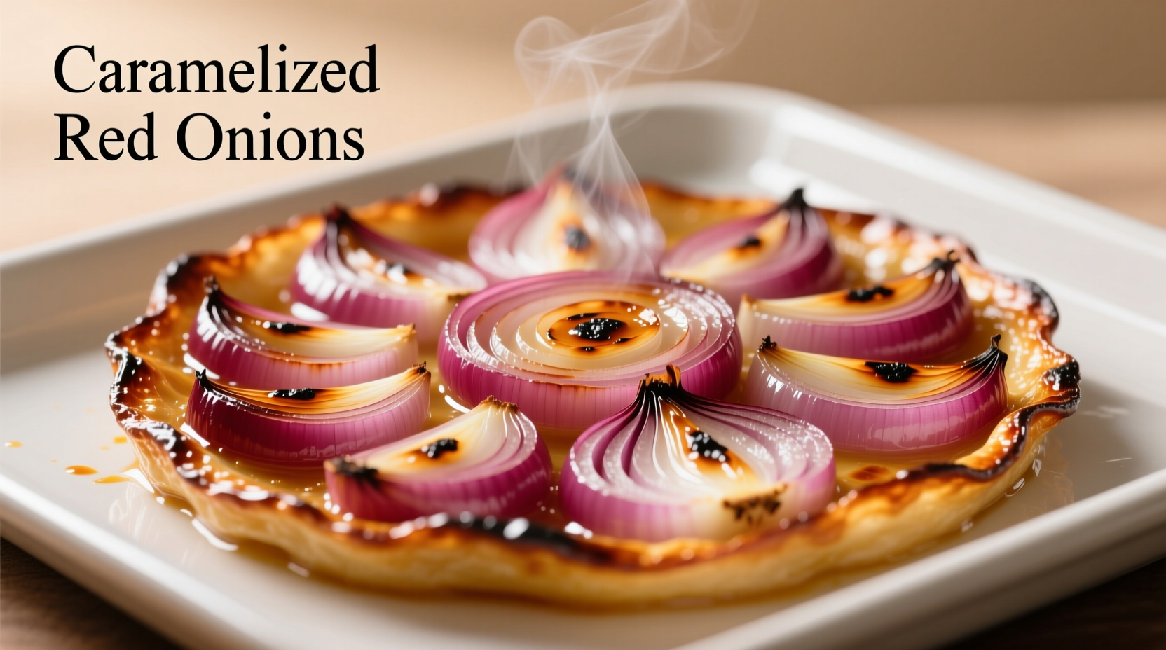 Perfectly caramelized baked red onions on baking sheet