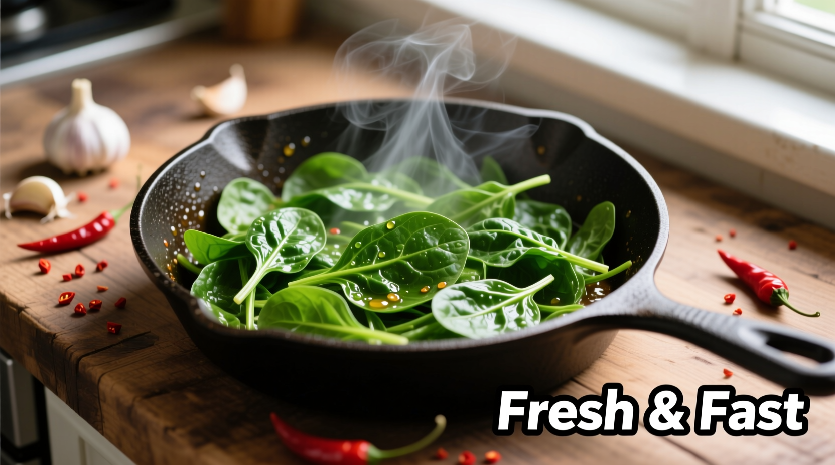 Perfectly sautéed spinach in a skillet